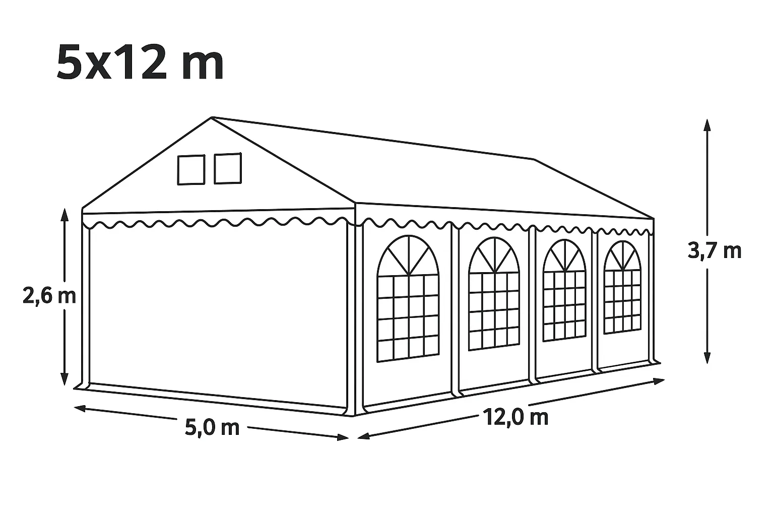 Maße 5 x 12 Meter Zelt