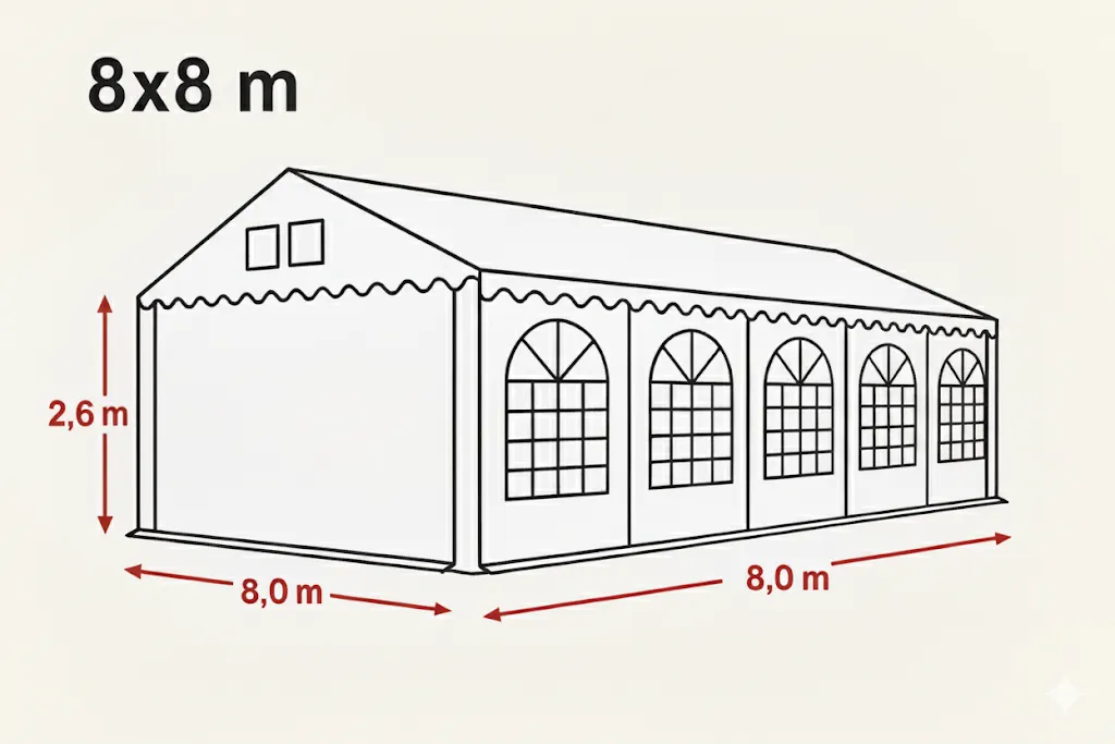 Maße 8 x 8 Meter Zelt