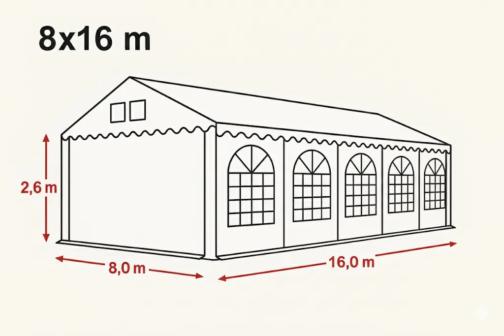 Maße 8 x 16 Meter Zelt